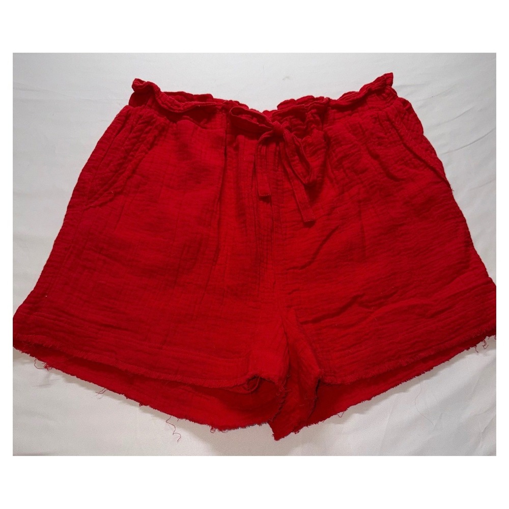 KLD‎ Gauze Shorts Womens Large Red Paperbag Waist Raw Hem Casual
